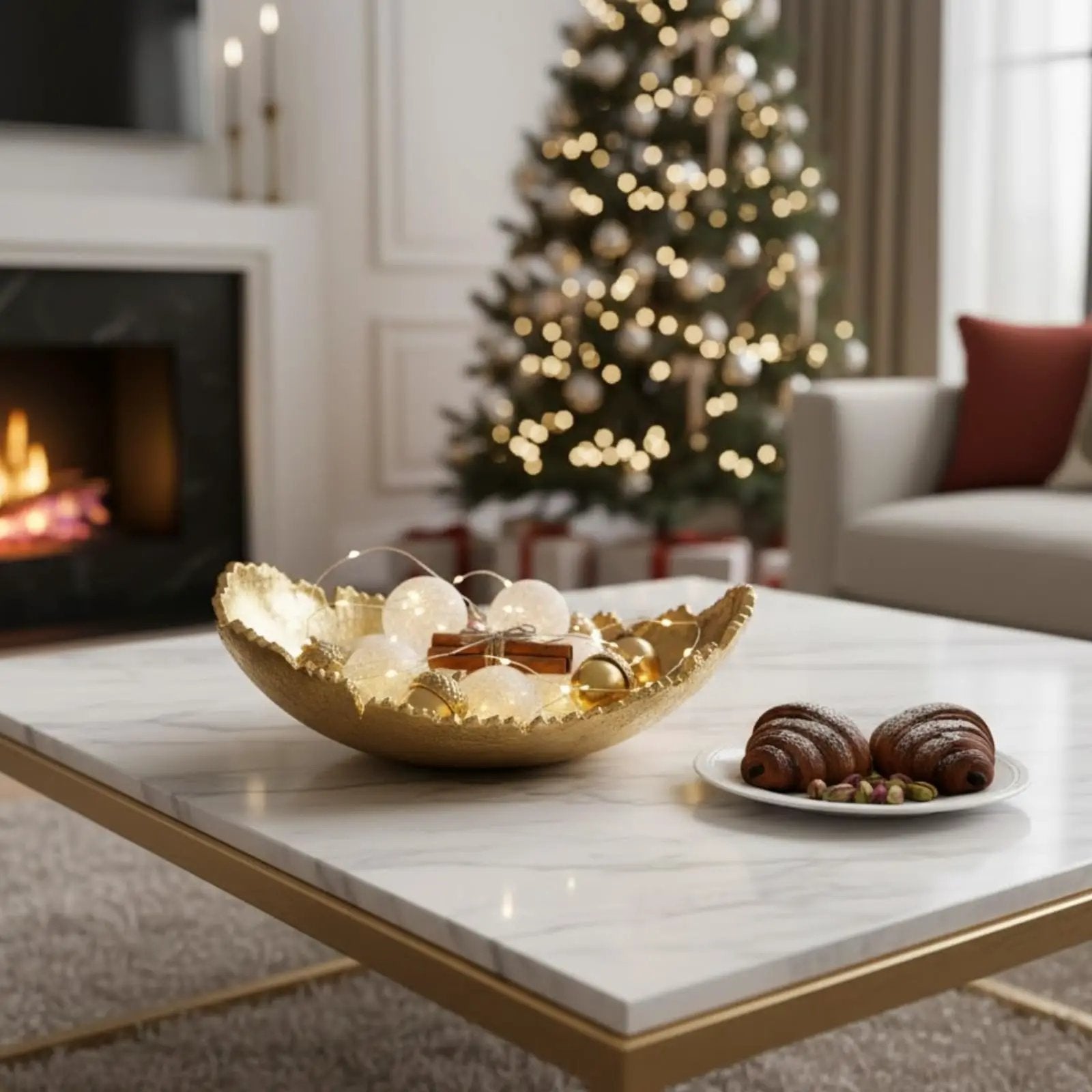 Gold Platter Bowl – Modern Aluminum Decorative Centerpiece with Textured Metallic Finish from PriceLows™