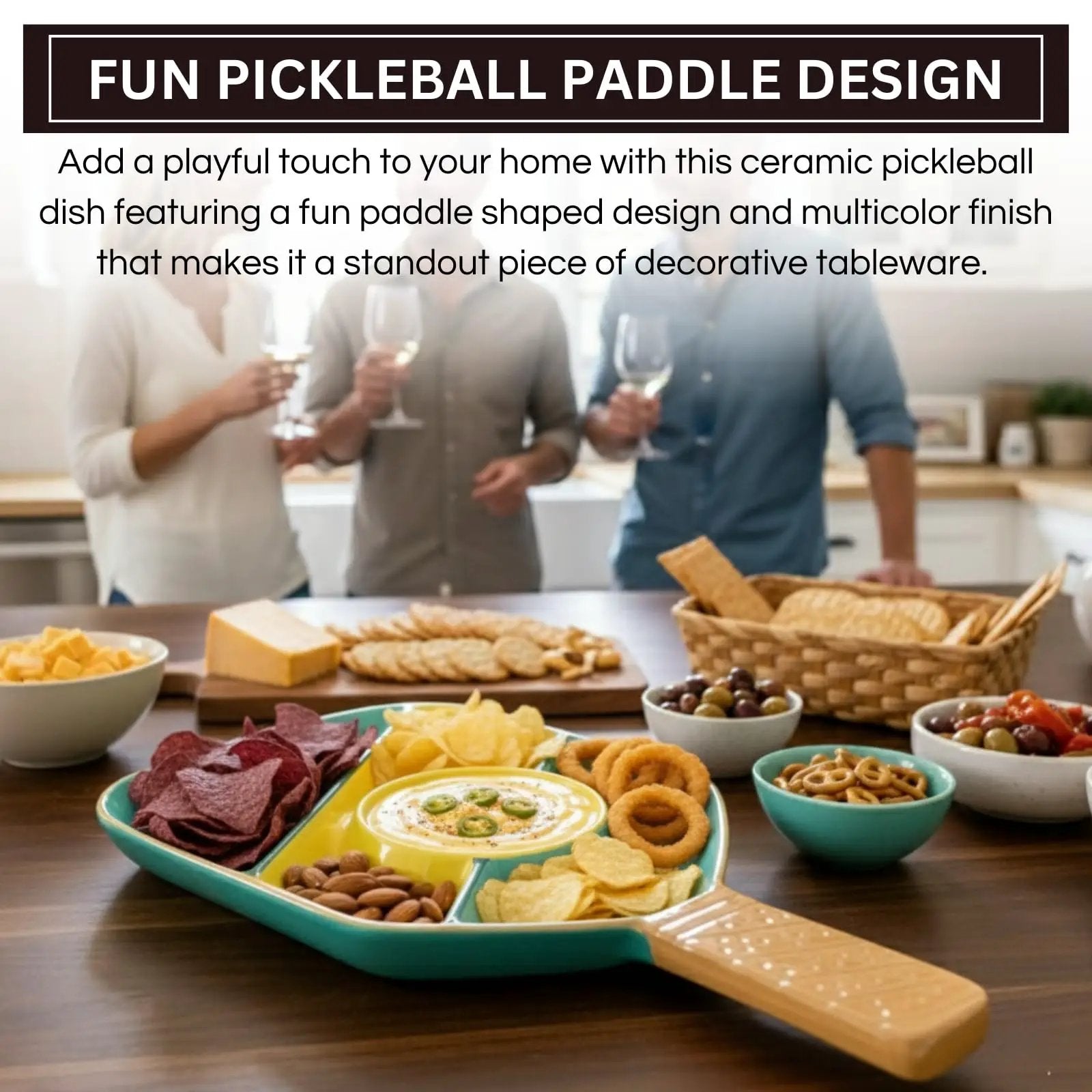 Khen Ceramic Pickleball Dish | Paddle Shaped Serving Tray Platter Decorative Tableware from PriceLows™