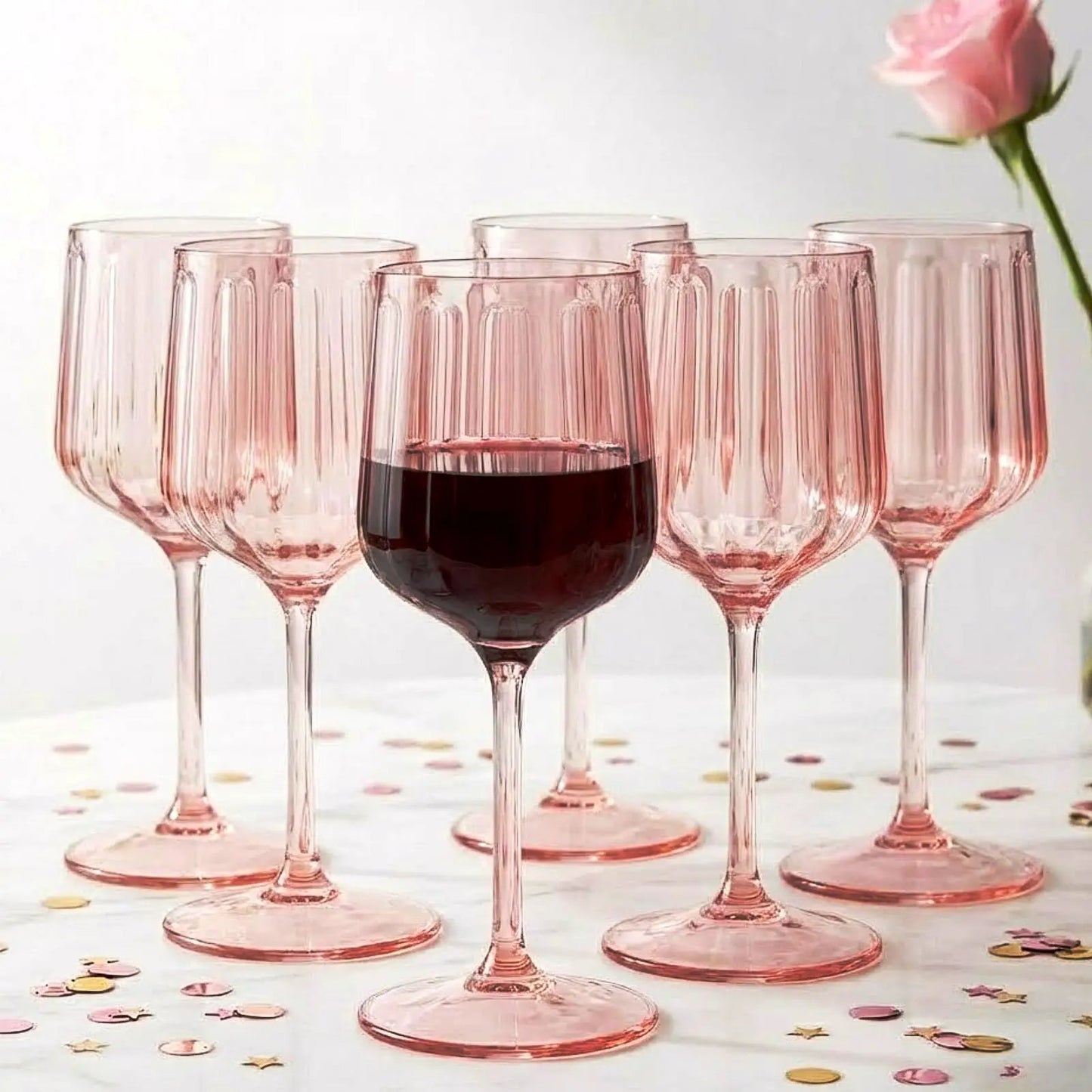 Khen Acrylic Lucia Stemmed Goblets - Set of 6 |14oz | Pink from PriceLows™