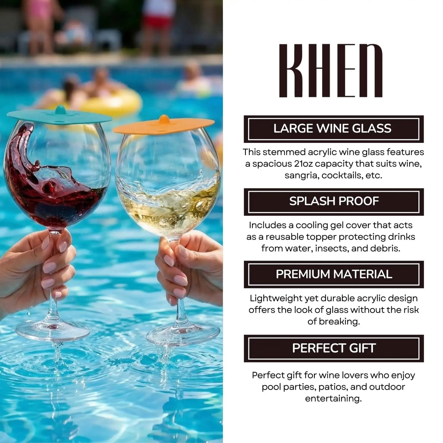 Floating Wine Glasses for Pool with Lids (Set of 2) – 21oz from PriceLows™