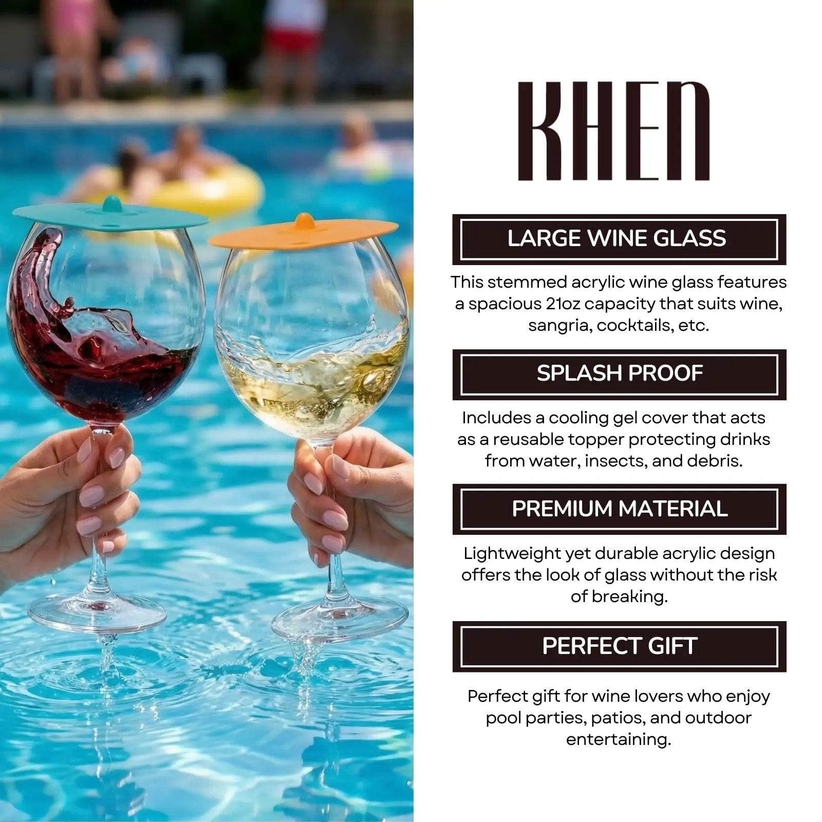 Floating Wine Glasses for Pool with Lids (Set of 2) – 21oz from PriceLows™