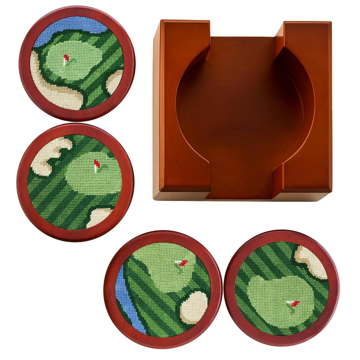 Golf Coasters, Durable Wooden Drink Coasters with Holder | Home Decor | Gift Ready