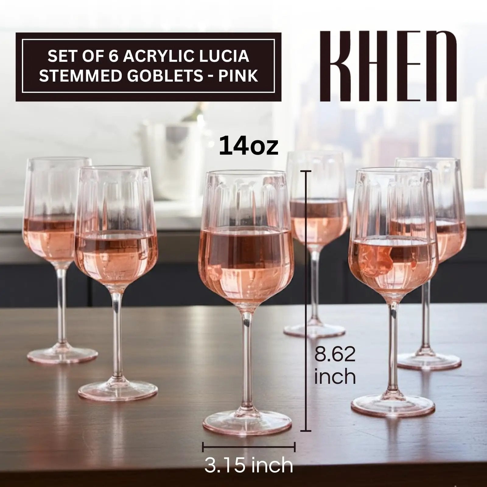 Khen Acrylic Lucia Stemmed Goblets - Set of 6 |14oz | Pink from PriceLows™