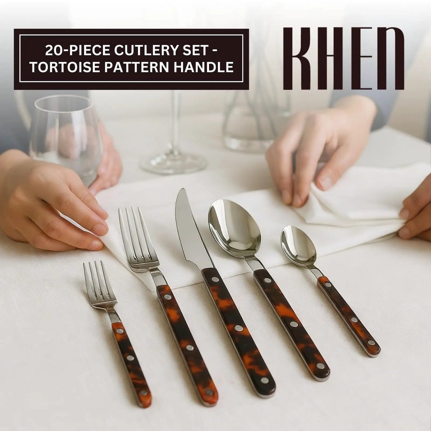 Premium Stainless Steel Flatware Set, 20 Piece Tortoise from PriceLows™