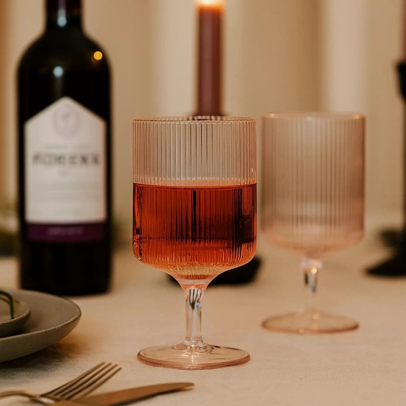 Khen Ripple Textured Blush Pink Stemmed Glass Wine Goblets | Set of 2 from PriceLows™