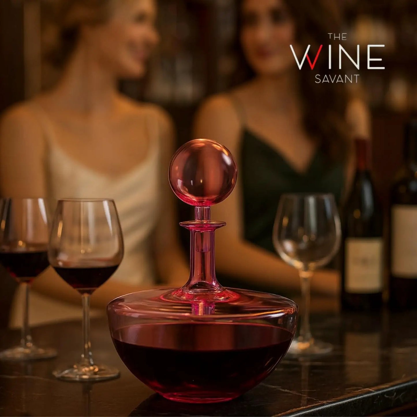 Blush Pink Low Arc Glass Decanter Handblown Captain’s Style Carafe from PriceLows™