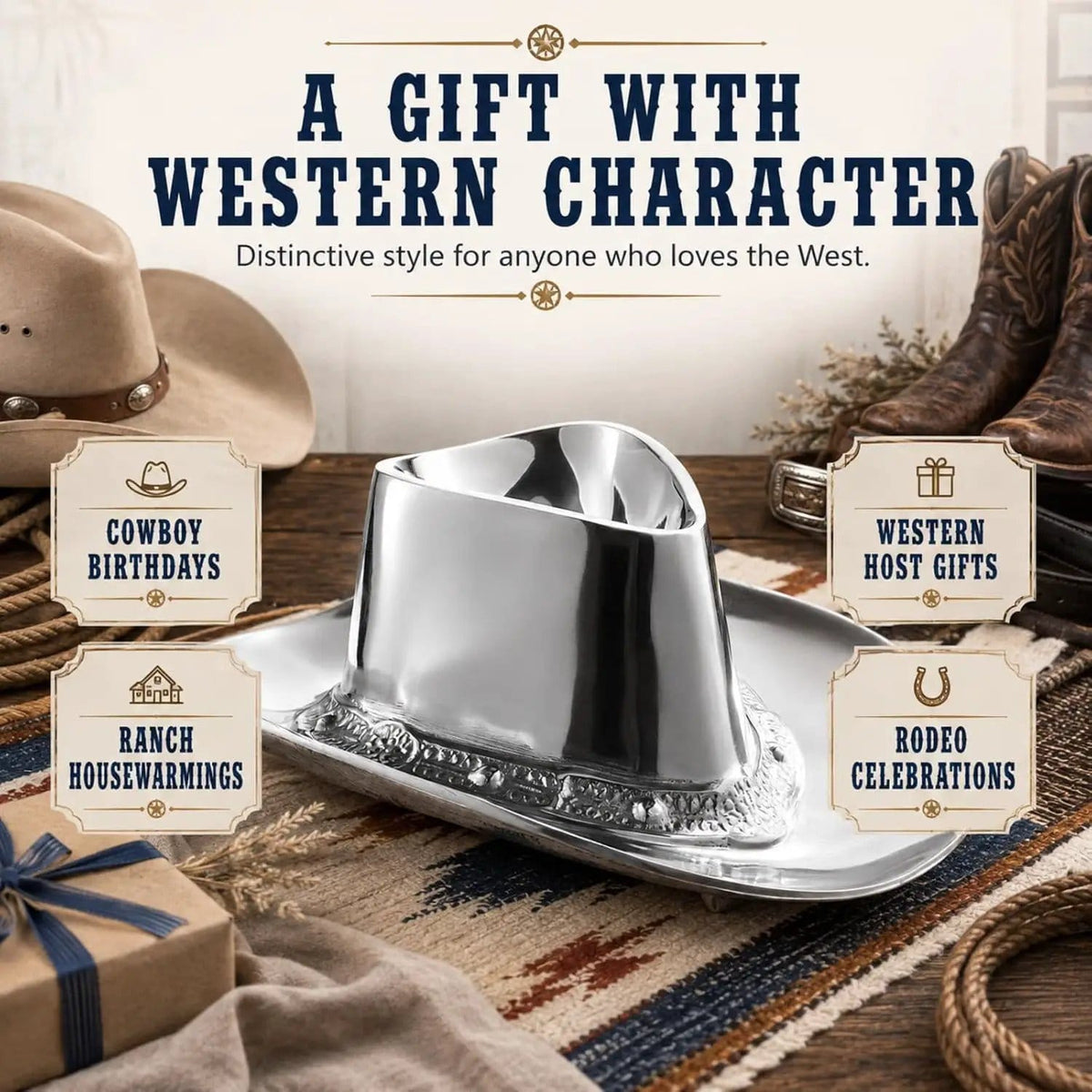 Cowboy Hat Chip and Dip Serving Bowl Silver Brass Snack | Brass | Home Decor | Gift Ready
