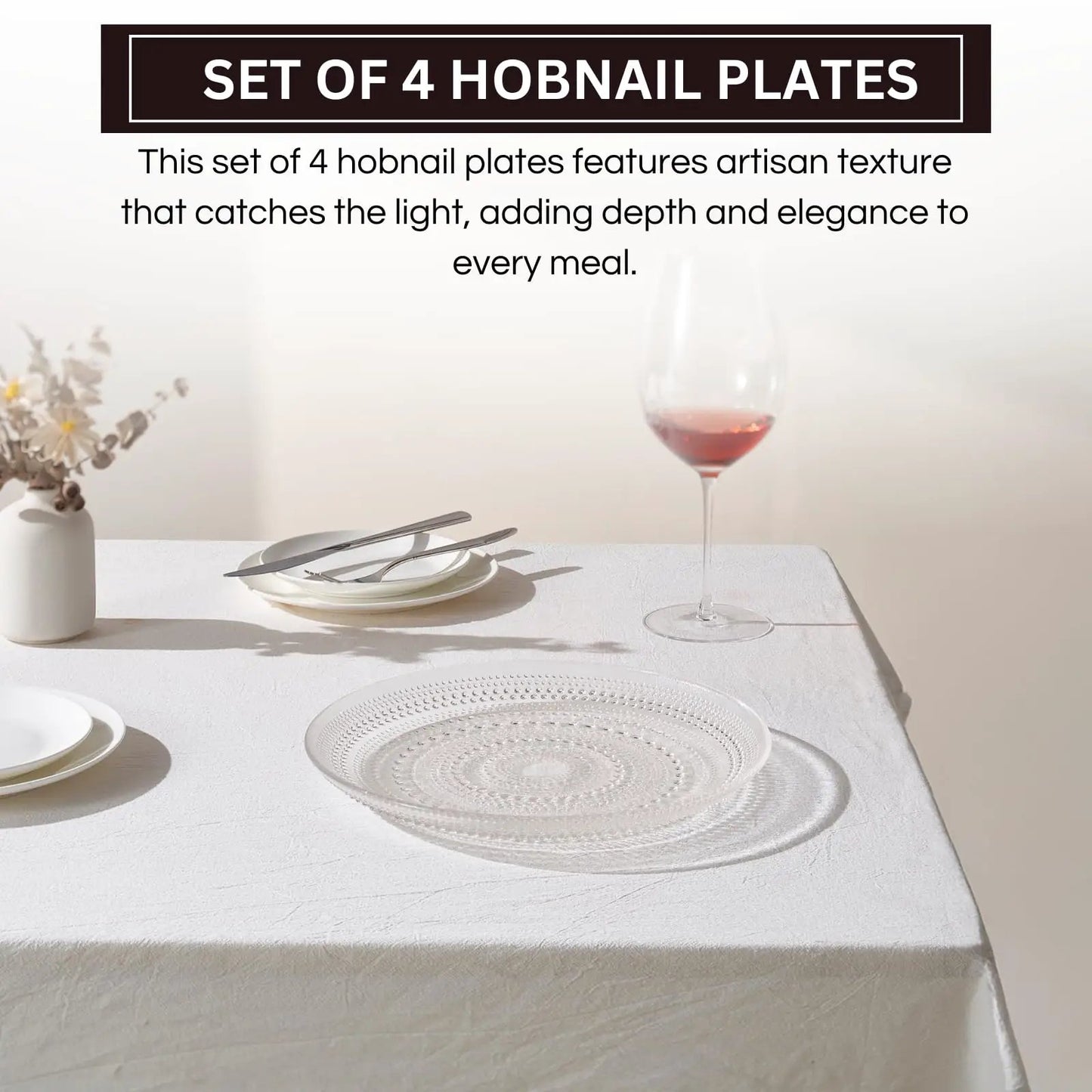 Glass Hobnail Dinner or Charger Plates | Set of 4 | Clear from PriceLows™