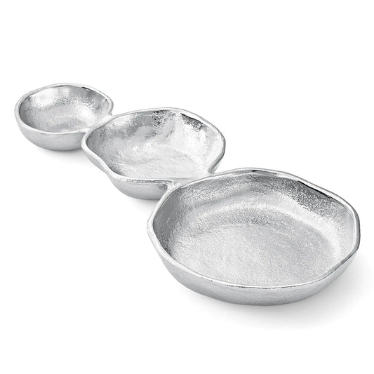 3 Cluster Decorative Bowls Bright Silver Snack Tray Bowl Chip | Aluminum | Home Decor | Gift Ready