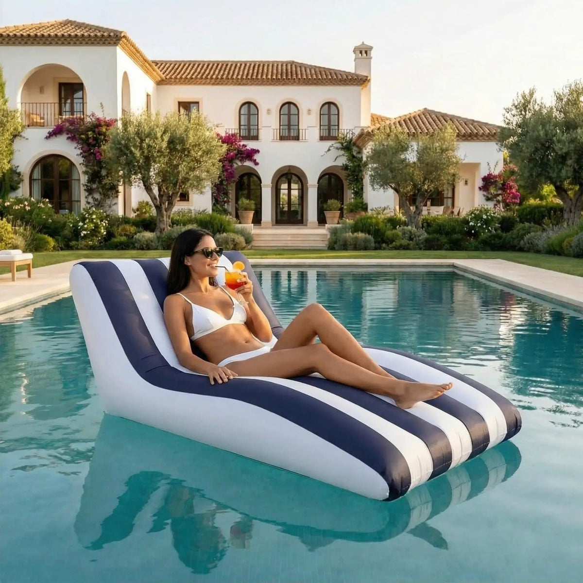 Mediterranean Stripe Pool Lounger | Home Decor | Gift Ready