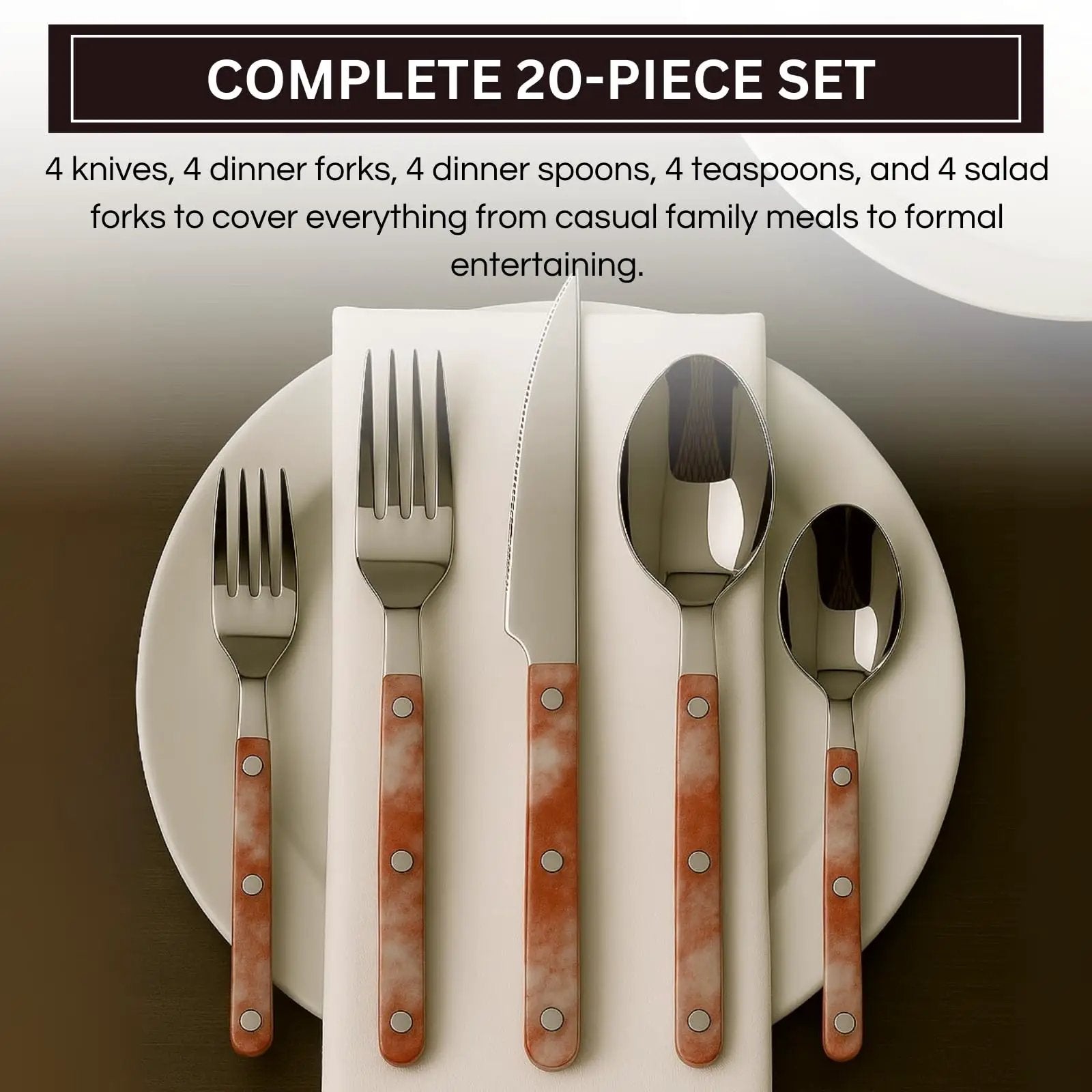 Khen 20-Piece Cutlery Set with Dinner Knives, Forks, Spoons, Salad Forks & Teaspoons from PriceLows™