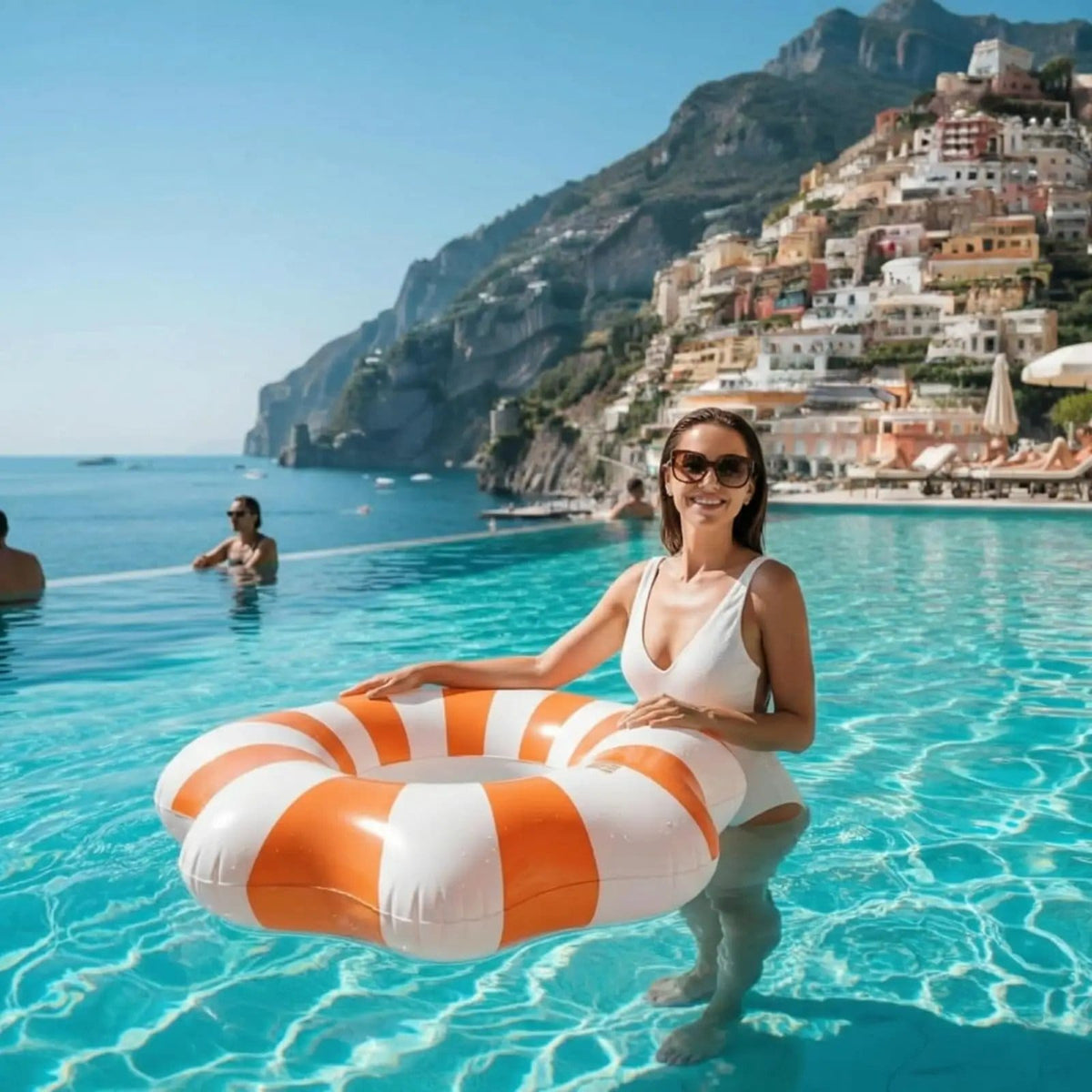 Amalfi Scalloped Inflatable Tube Pool Float Ring - Orange & White | Home Decor | Gift Ready