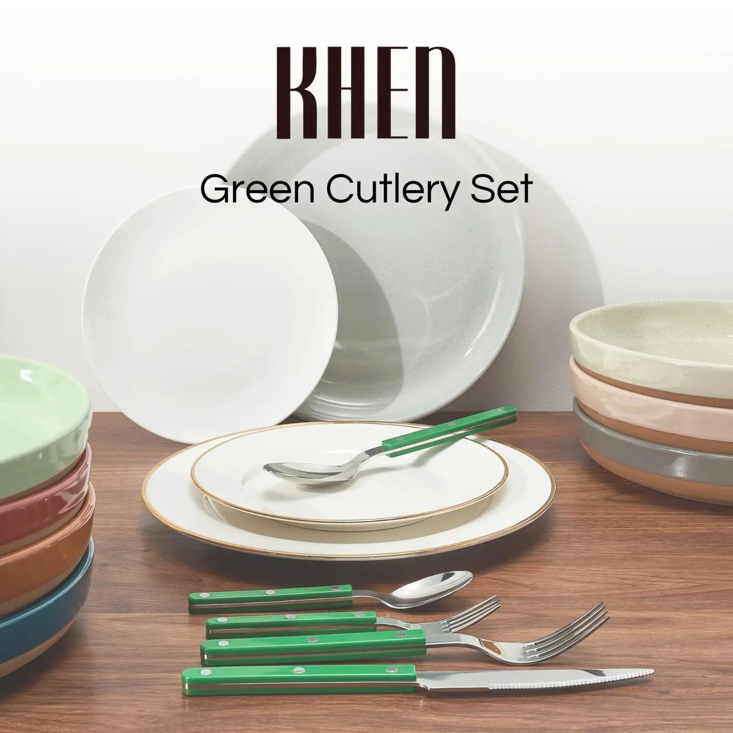 Khen Green Cutlery Set of 20 –18/8 Stainless Steel Flatware from PriceLows™