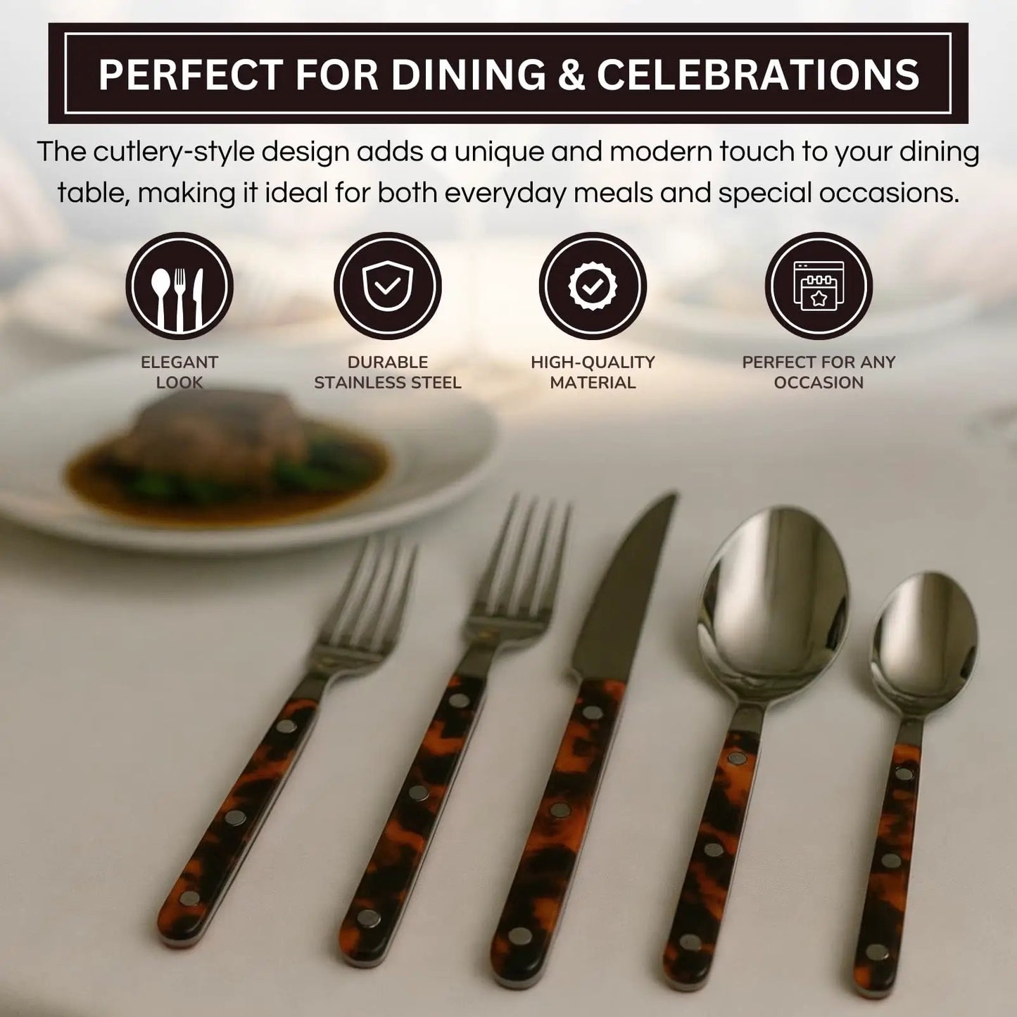 Premium Stainless Steel Flatware Set, 20 Piece Tortoise from PriceLows™