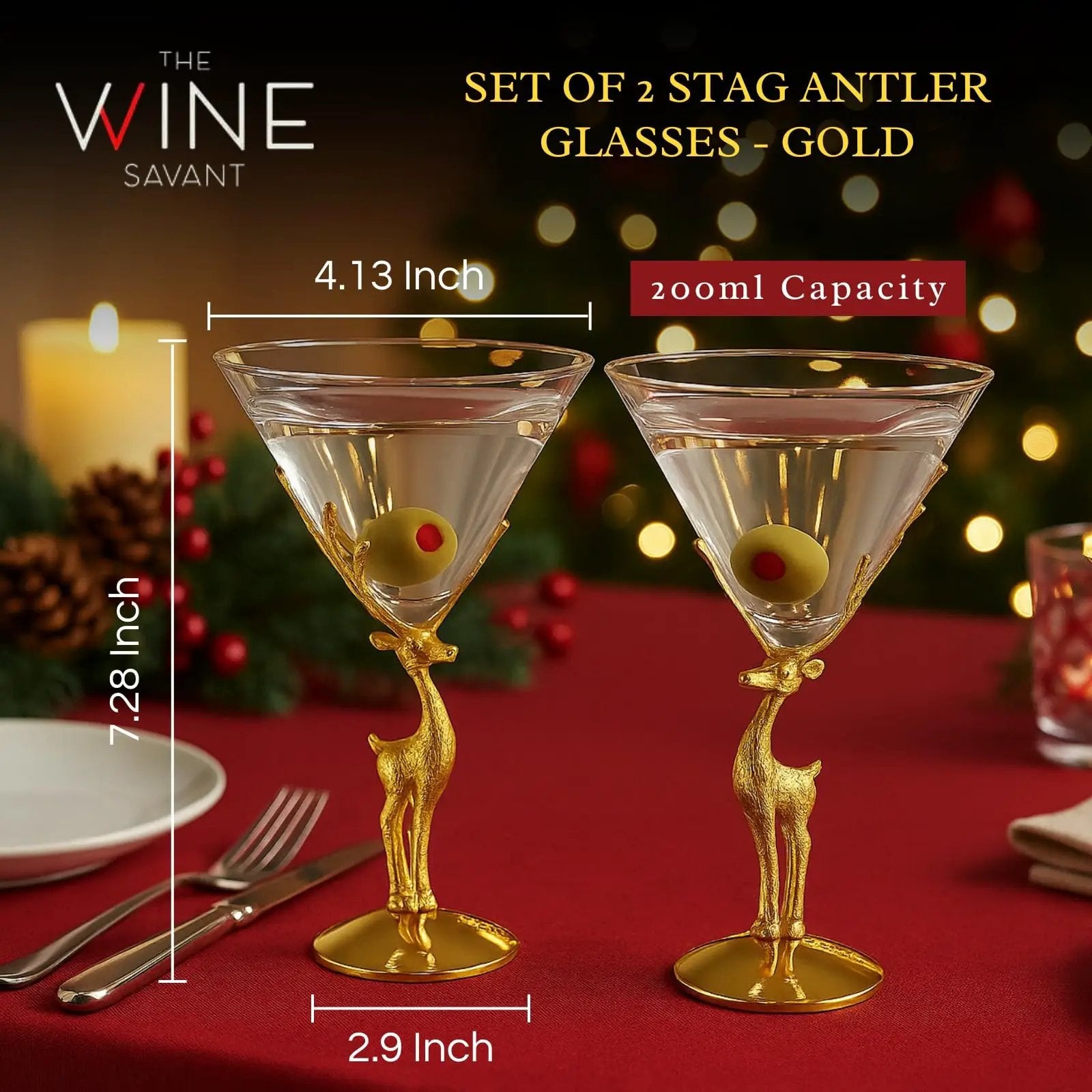 Golden Standing stag martini glasses set of 2 from PriceLows™