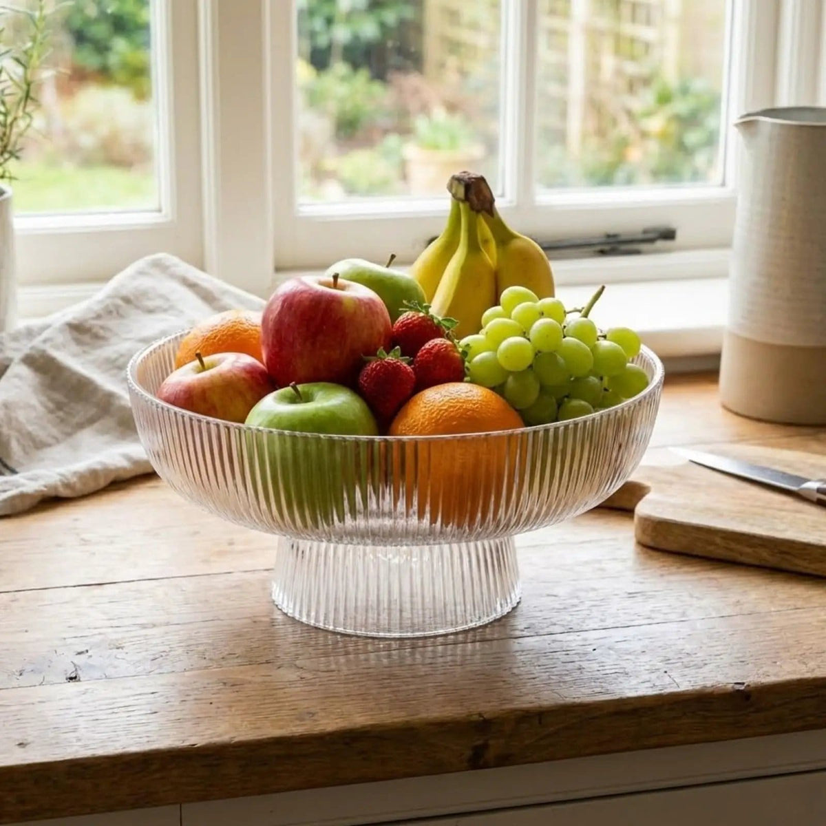 Decorative Fluted Transparent Glass Bowl, Fruit, Snacks Sweets | Glass | Decorative Bowl | Entertaining