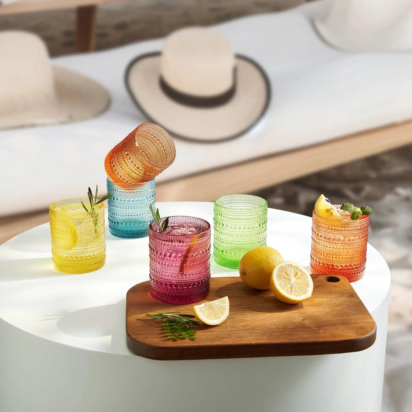 Vibes Hobnail glassware set of 6 Summer colors from PriceLows™