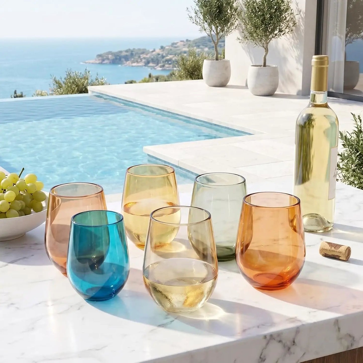 Acrylic Stemless Wine Glass Set | 15 Oz Capacity | Shatter Resistant | Set of 12