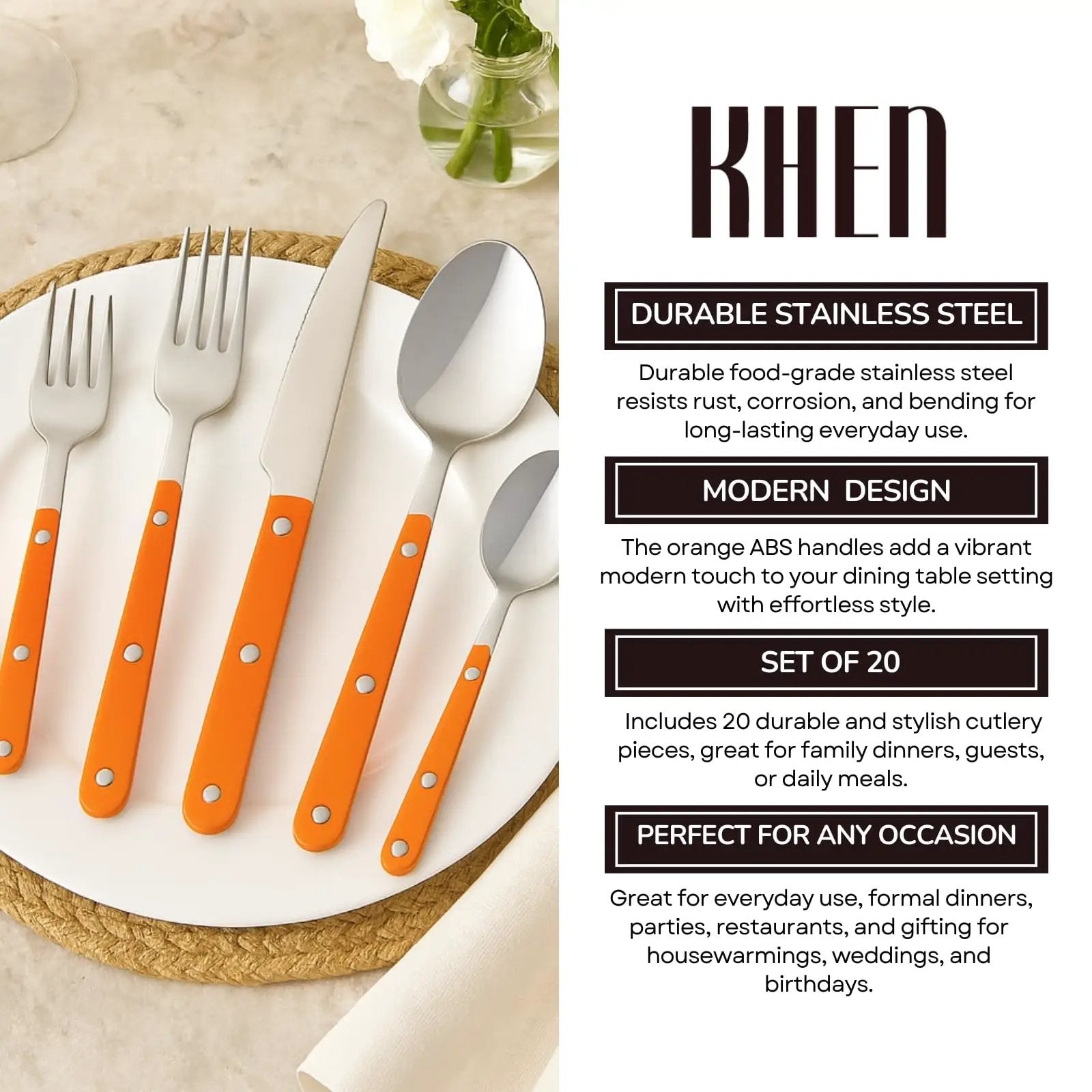 Khen 20-Piece Cutlery Set with Dinner Knives, Forks, Spoons, Salad Forks & Teaspoons from PriceLows™