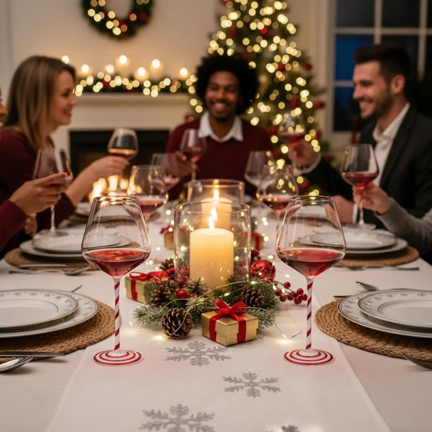 Khen Holiday Candy Cane Wine Glasses Set of 2 Santa Red White Striped from PriceLows™