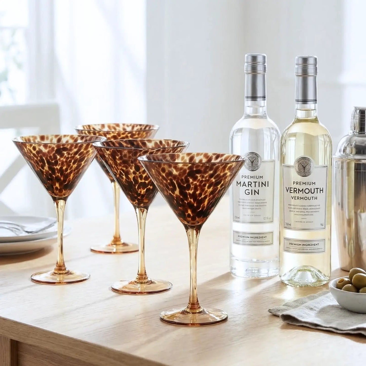 Tortoise Leopard Print Martini 9oz - Set of 4, 7.1" Spotted Borosilicate Cocktail Stem from PriceLows™