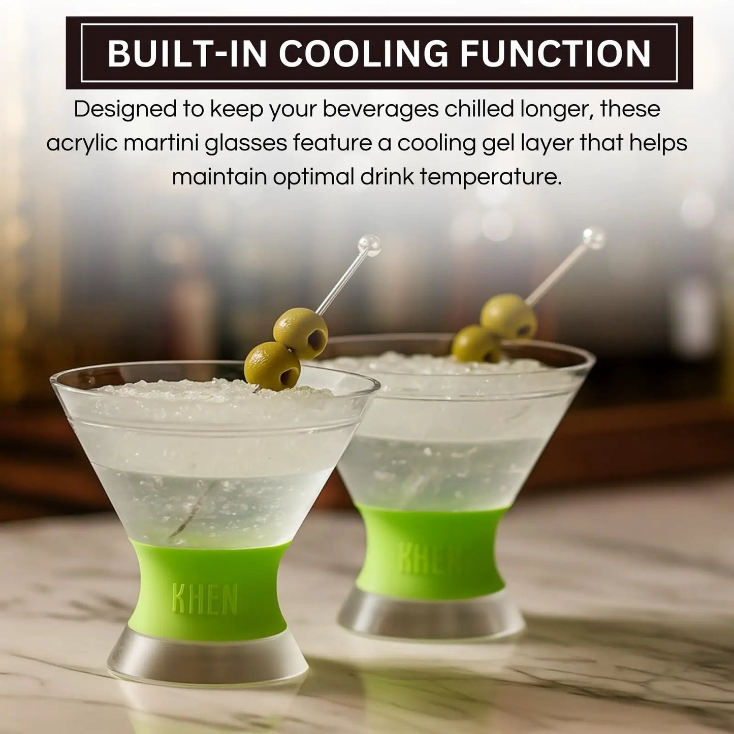 Khen Cooling Martini Glasses – Double-Wall Insulated 10 oz Cocktail Glasses with Frosted Base from PriceLows™