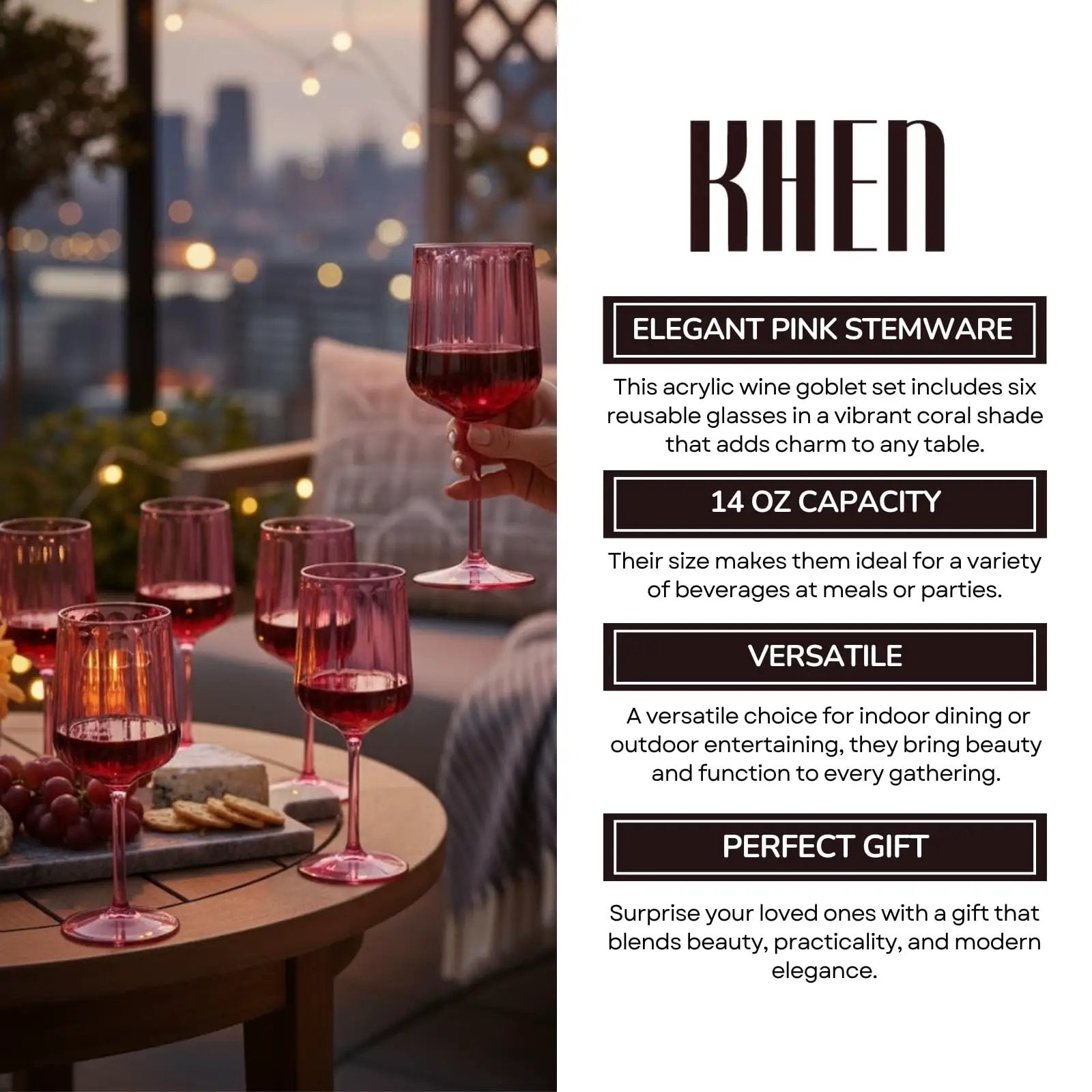 Khen Acrylic Lucia Stemmed Goblets - Set of 6 |14oz | Coral from PriceLows™