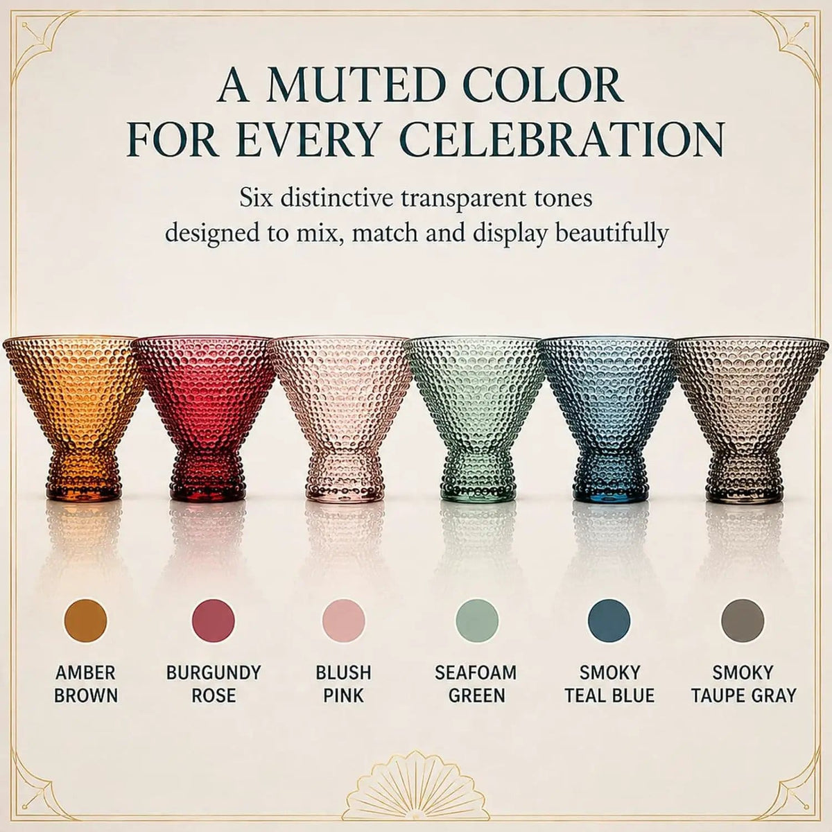 Tonal Hobnail Martini Cocktail Glassware | 8 oz | Set of 6 | Entertaining