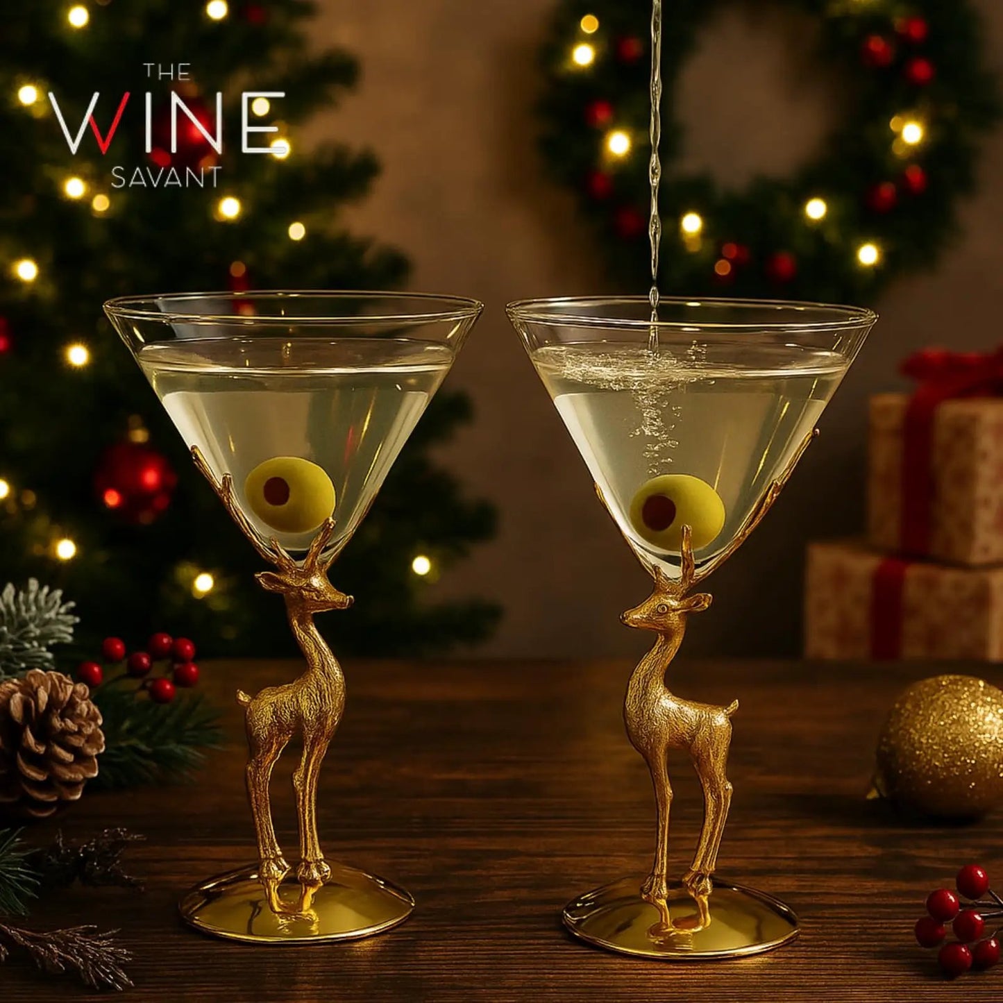 Golden Standing stag martini glasses set of 2 from PriceLows™