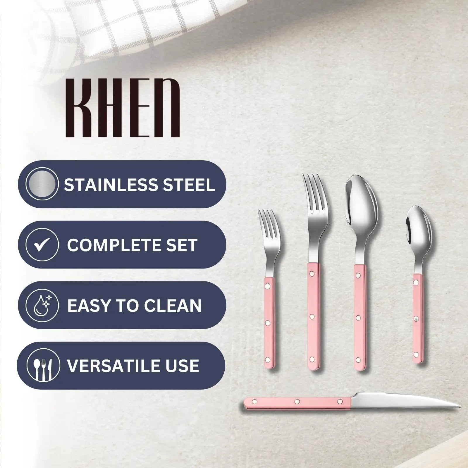 Khen Pink Cutlery Set of 20 –18/8 Stainless Steel Flatware from PriceLows™