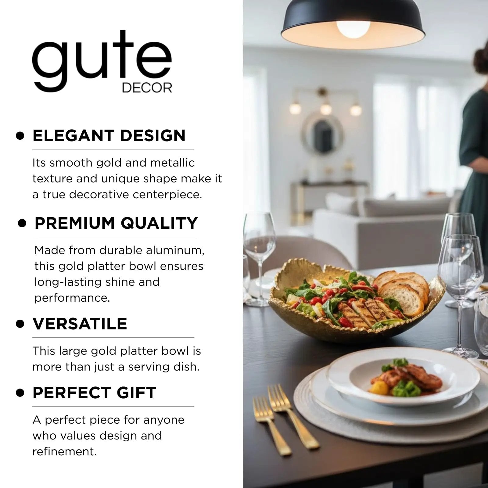 Gold Platter Bowl – Modern Aluminum Decorative Centerpiece with Textured Metallic Finish from PriceLows™