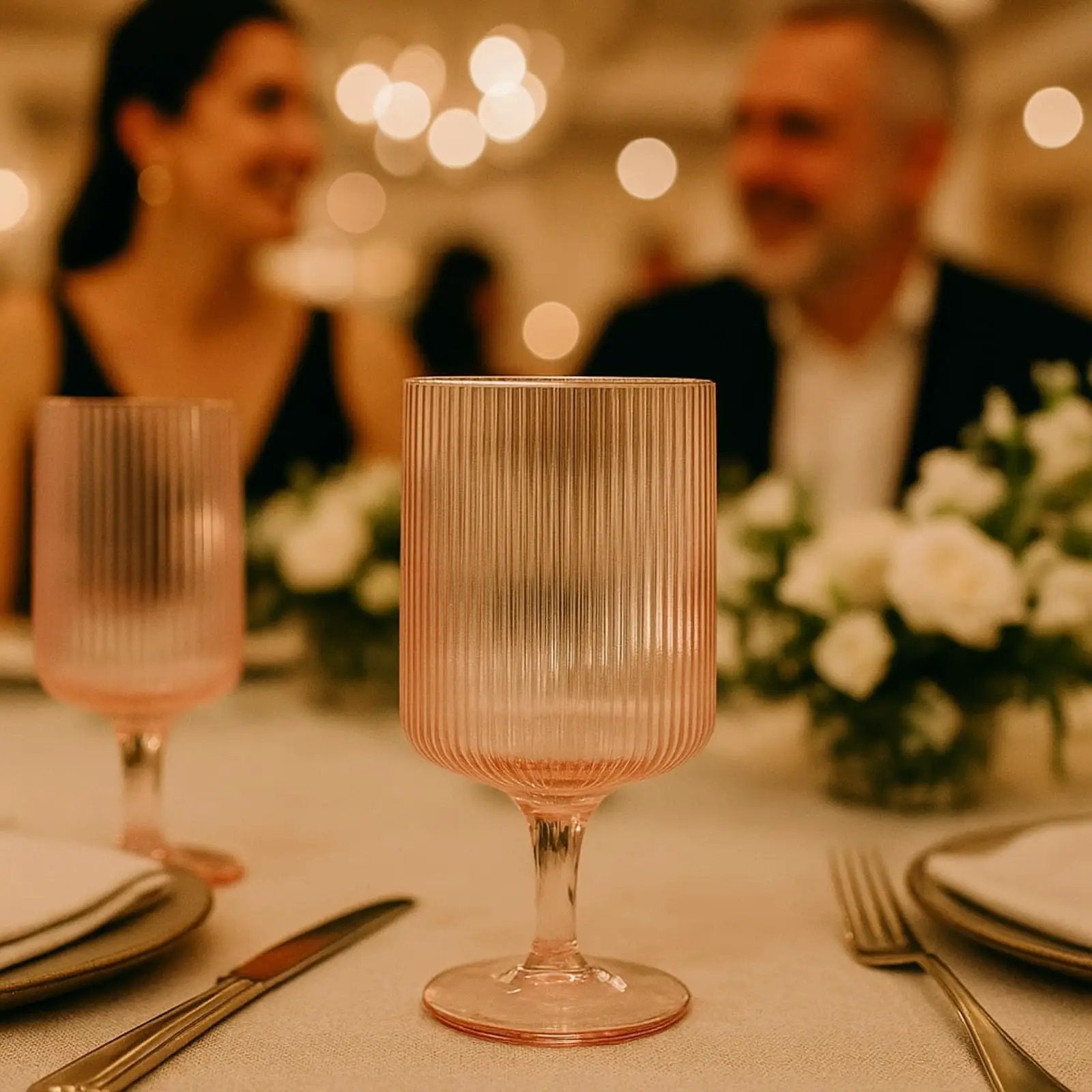 Khen Ripple Textured Blush Pink Stemmed Glass Wine Goblets | Set of 2 from PriceLows™