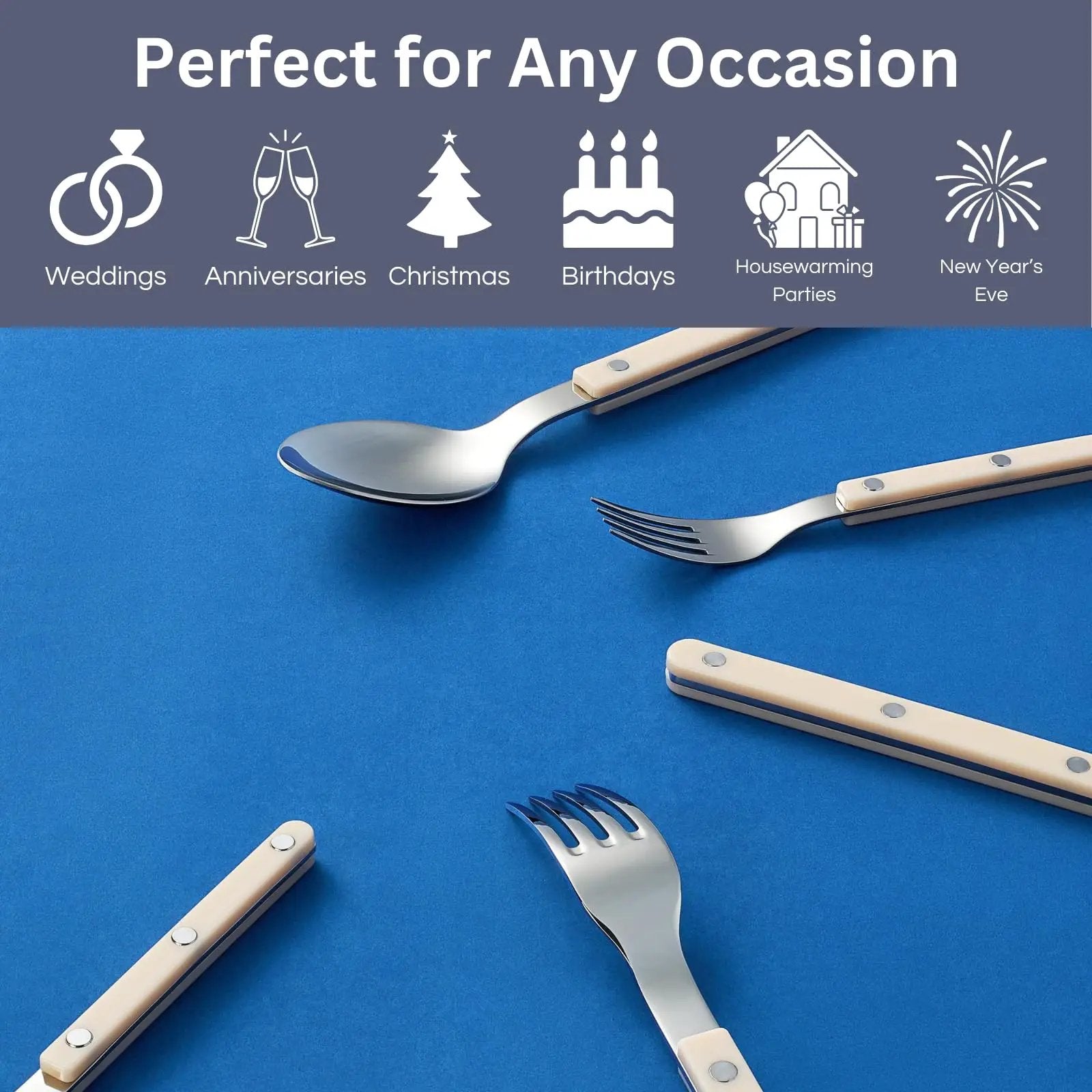 Khen Cream Cutlery Set of 20 –18/8 Stainless Steel Flatware from PriceLows™