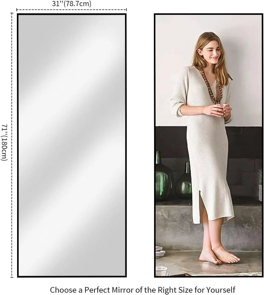 71x31 Inch Black Floor Mirror Full Length Standing