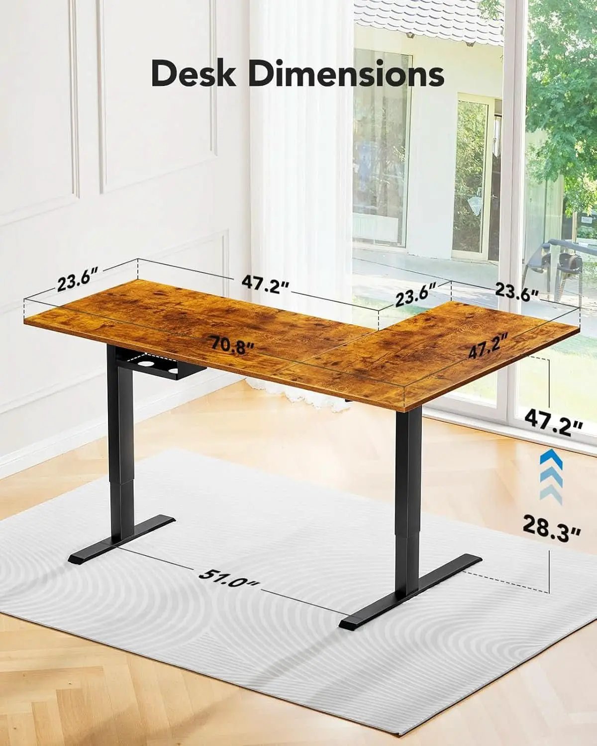 71x48 Inch L Shaped Electric Dual Motor Standing Desk Brown from PriceLows™