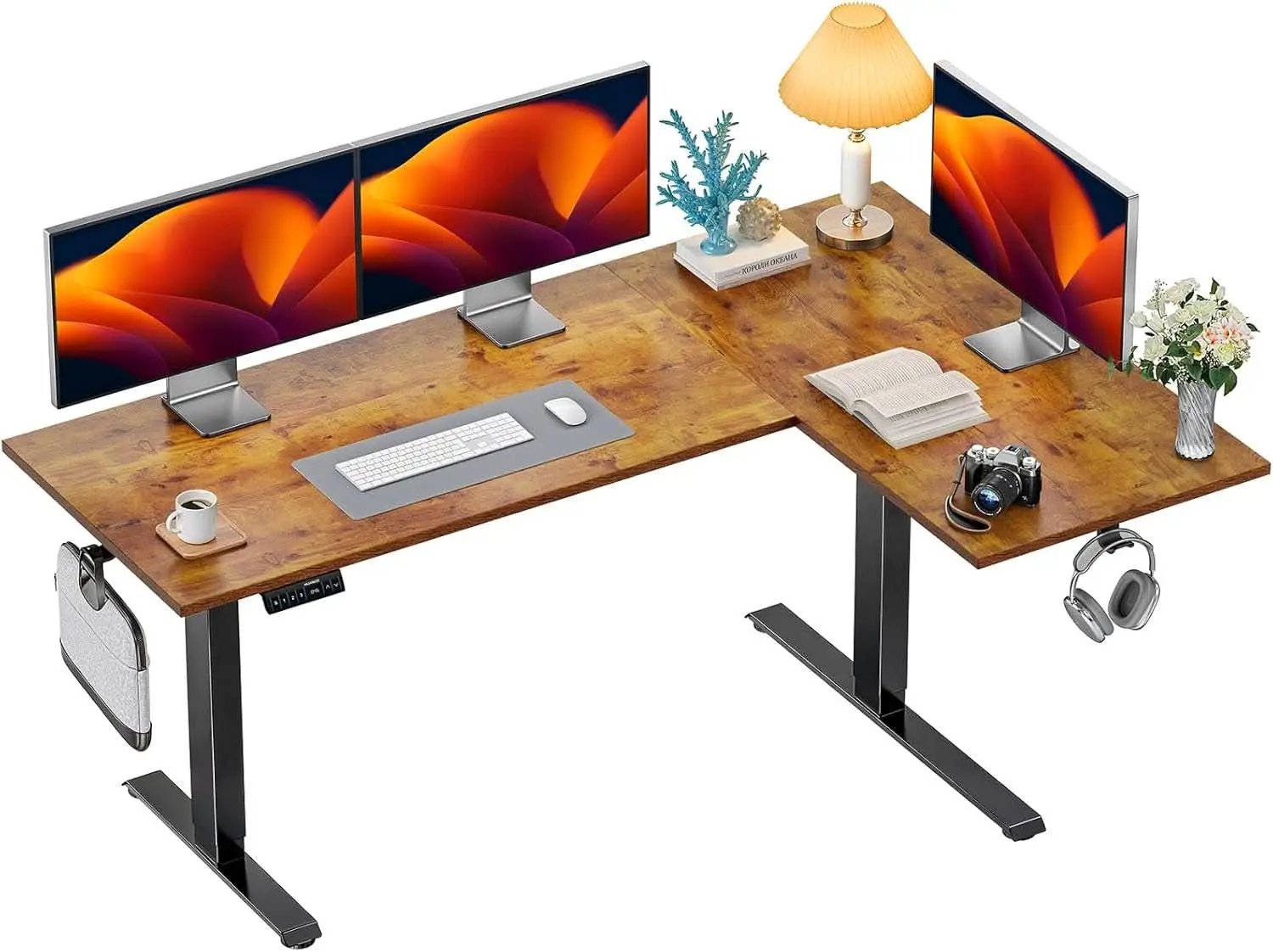 71x48 Inch L Shaped Electric Dual Motor Standing Desk Brown from PriceLows™