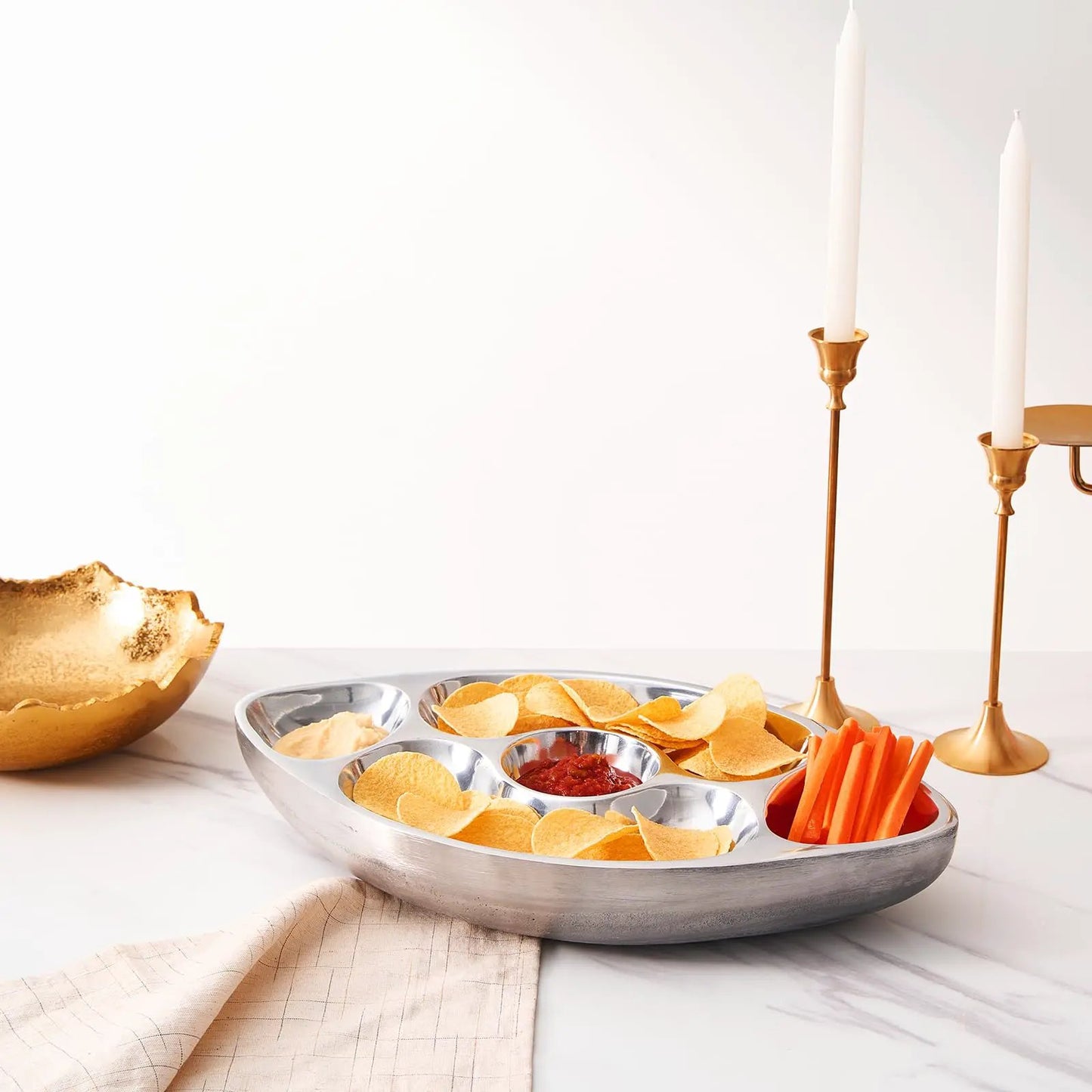 Football Tailgate Superbowl Serving Bowl Silver Brass Snack from PriceLows™