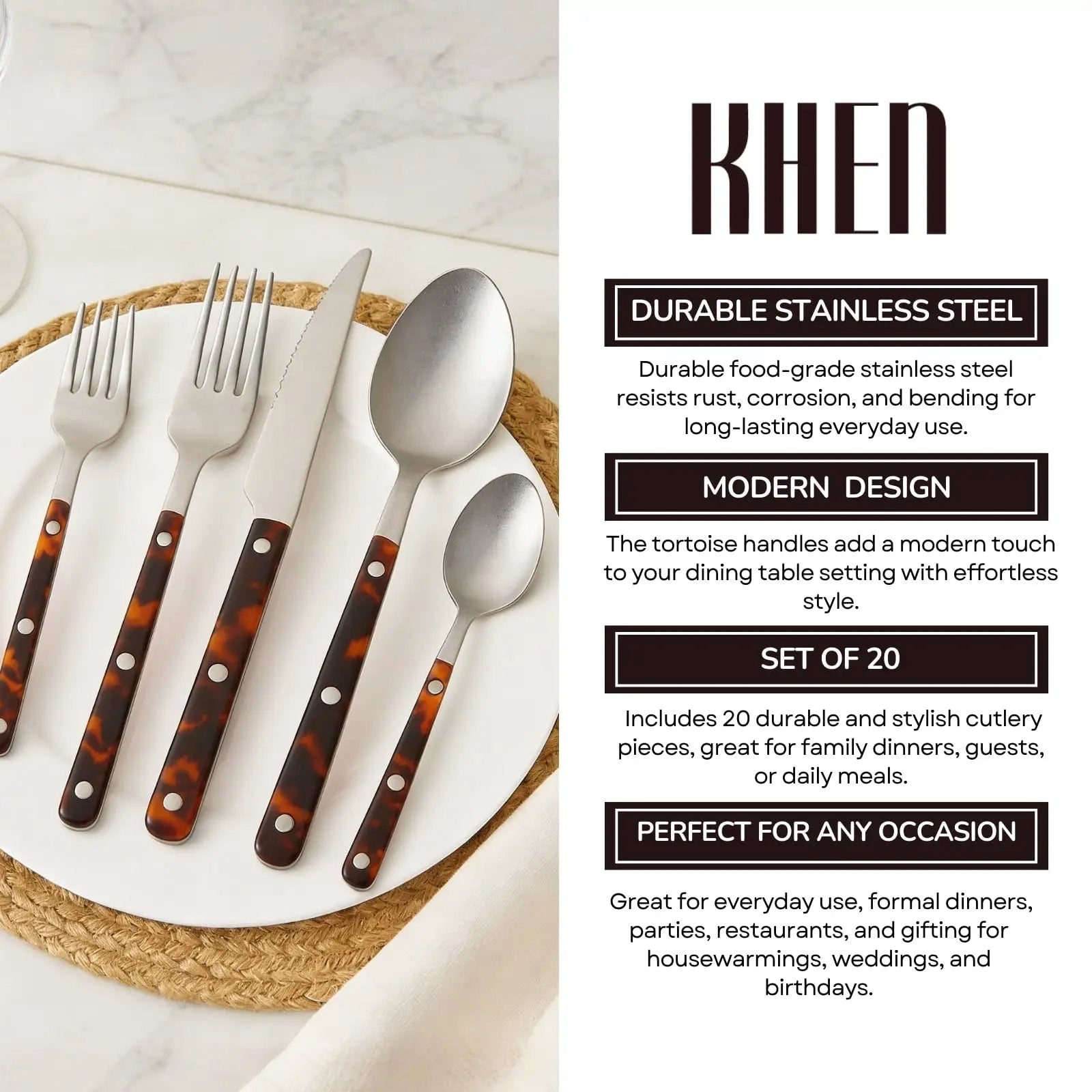 Premium Stainless Steel Flatware Set, 20 Piece Tortoise from PriceLows™
