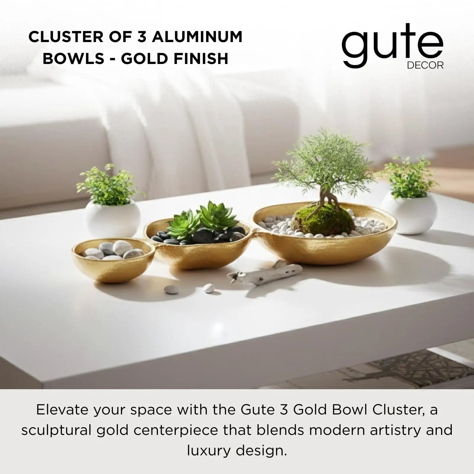3 Cluster Decorative Bowls Gold Hammered Snack Tray Bowl Chip from PriceLows™