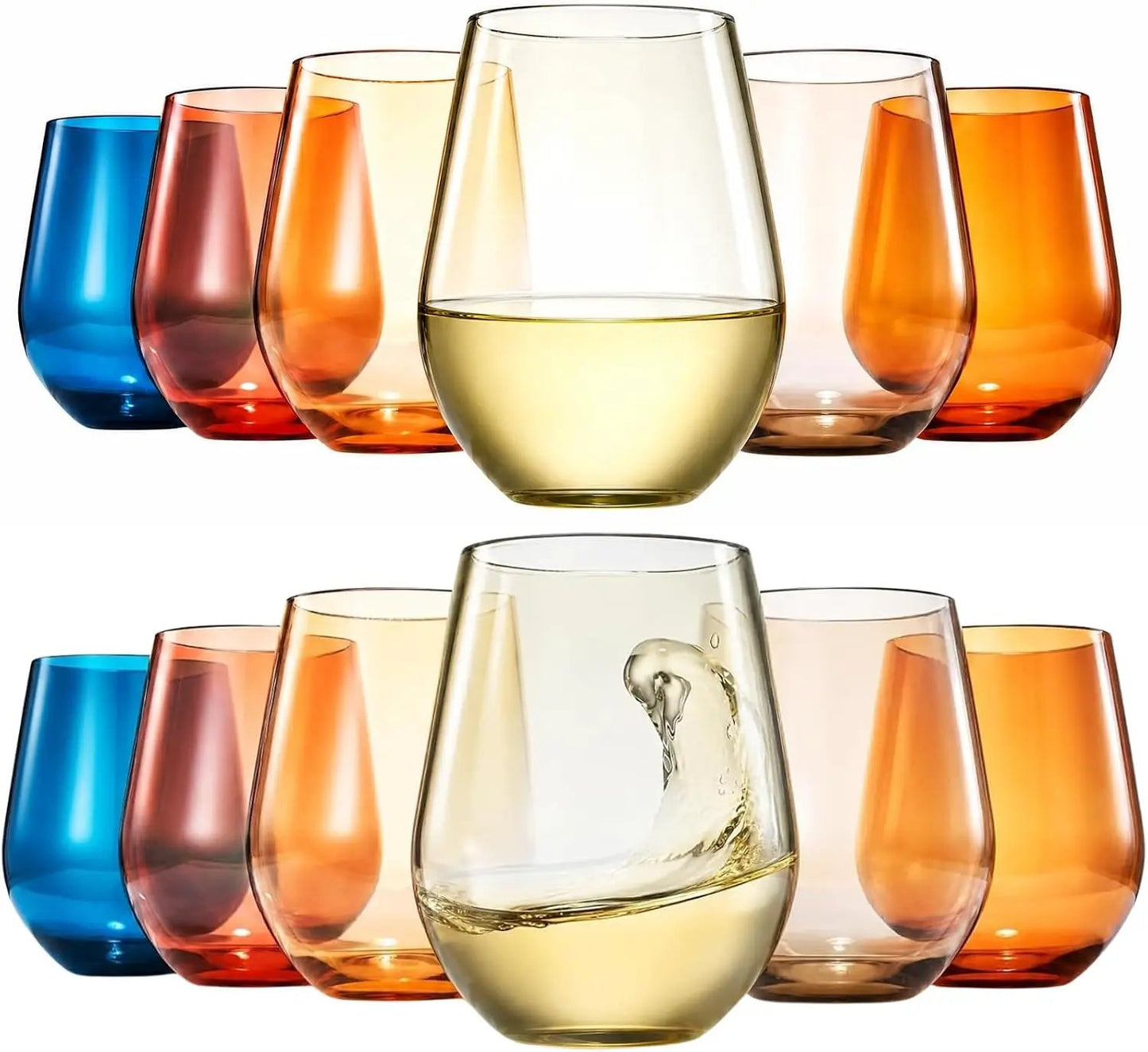 Acrylic Stemless Wine Glass Set | 15 Oz Capacity | Shatter Resistant | Set of 12