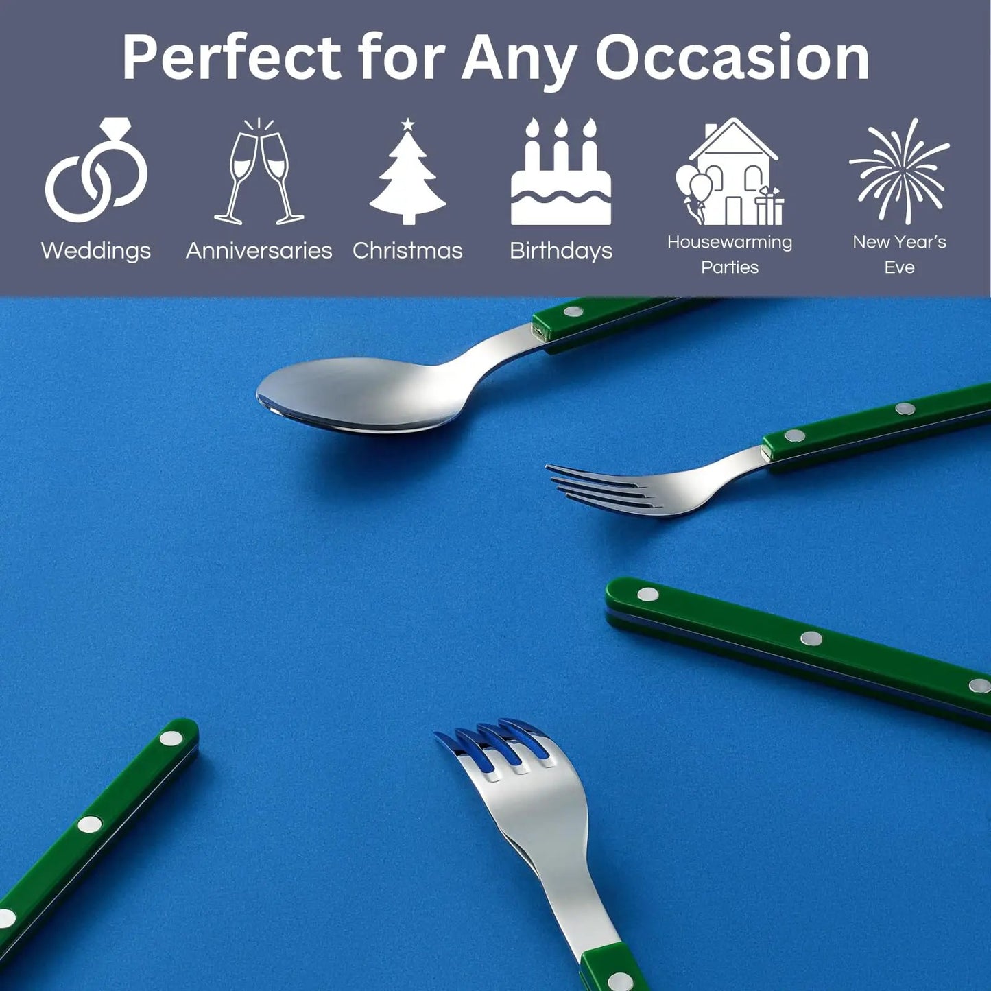 Khen Green Cutlery Set of 20 –18/8 Stainless Steel Flatware from PriceLows™