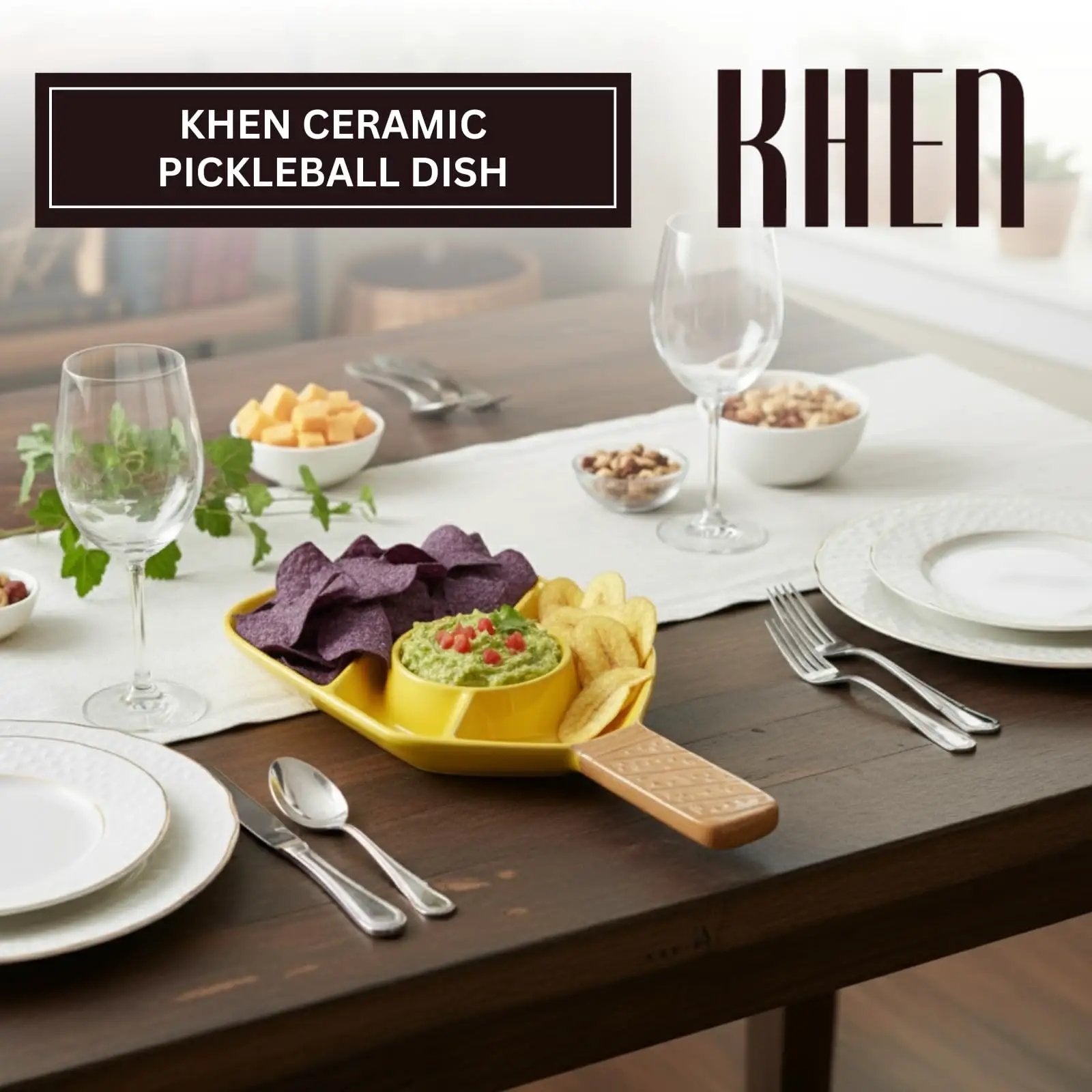 Khen Ceramic Pickleball Dish | Paddle Shaped Serving Tray Platter Decorative Tableware from PriceLows™