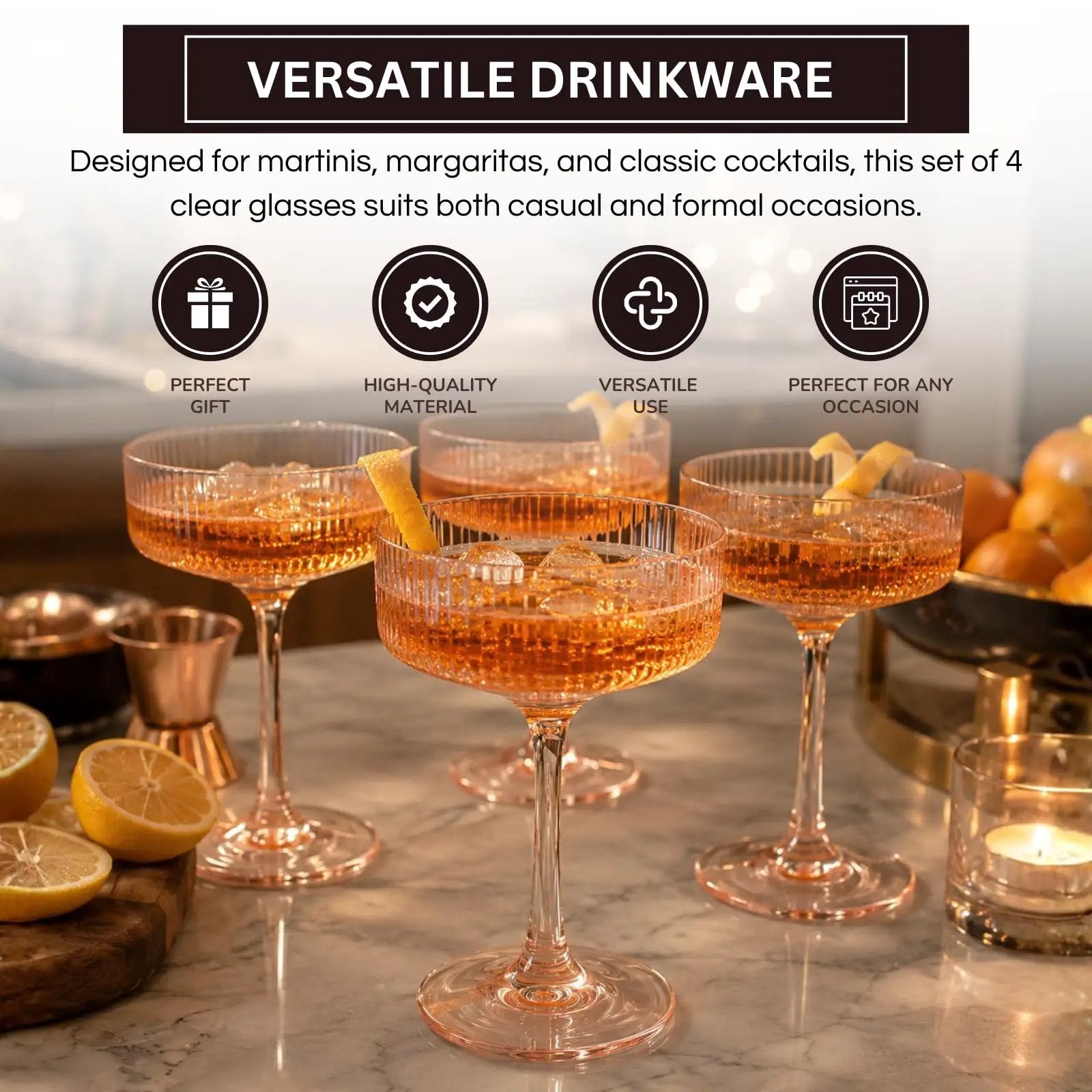 Madrid Acrylic Champagne Coupe Cocktail Glassware, Set of 4 from PriceLows™