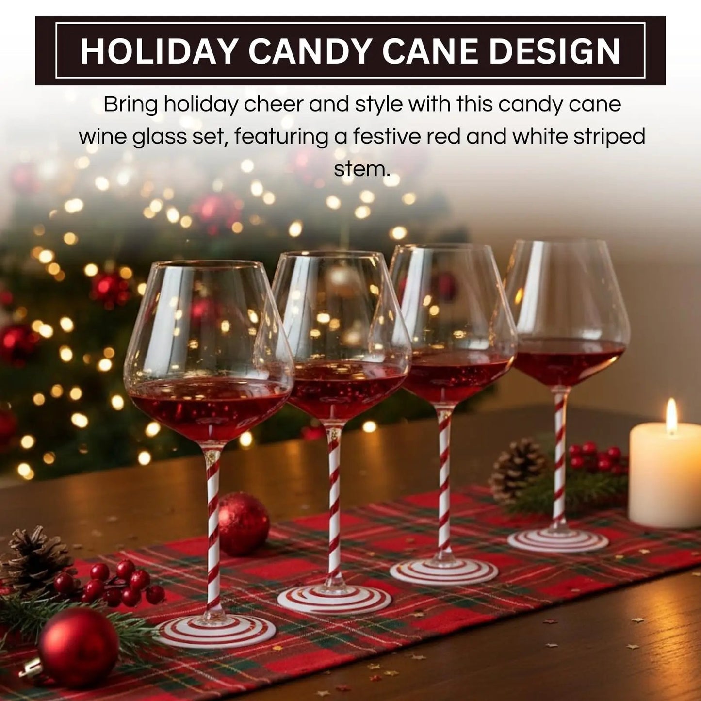 Khen Holiday Candy Cane Wine Glasses Set of 2 Santa Red White Striped from PriceLows™