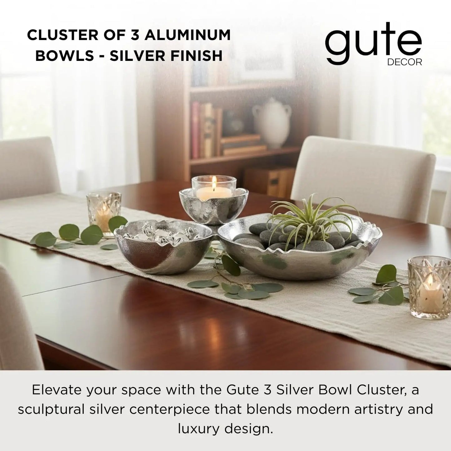 3 Cluster Decorative Bowls Bright Silver Snack Tray Bowl Chip from PriceLows™