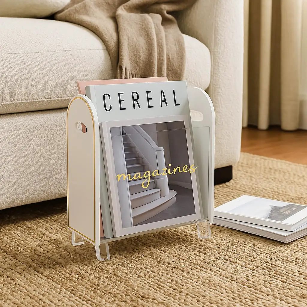 Khen Acrylic Magazine Holder with Gold Trim - 12.40" x 10" x 4.49" from PriceLows™