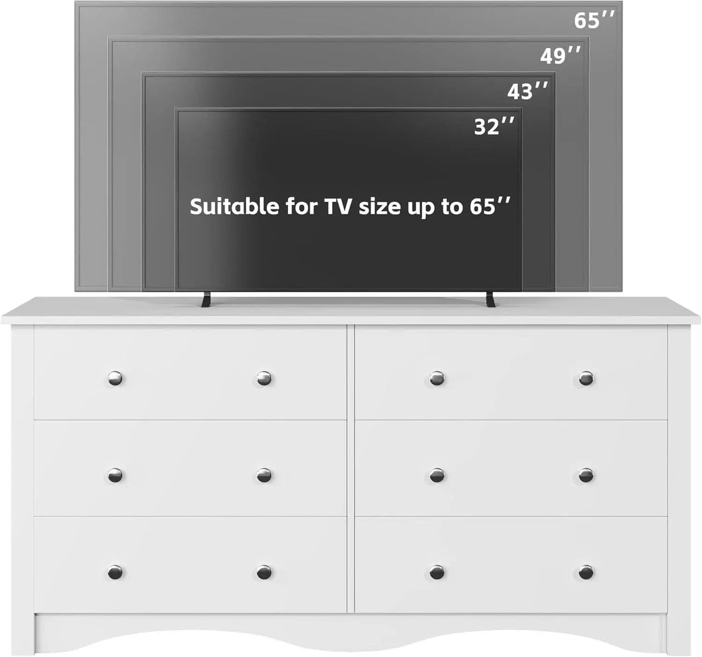 6 Drawer Dresser and TV Stand in White for 65 Inch TV from PriceLows™