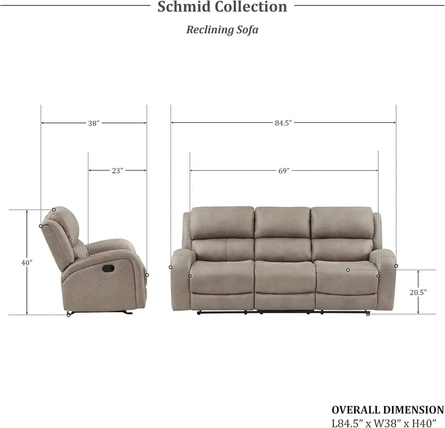 Polished Microfiber Manual Reclining Sofa Set Brown 3 Piece from PriceLows™