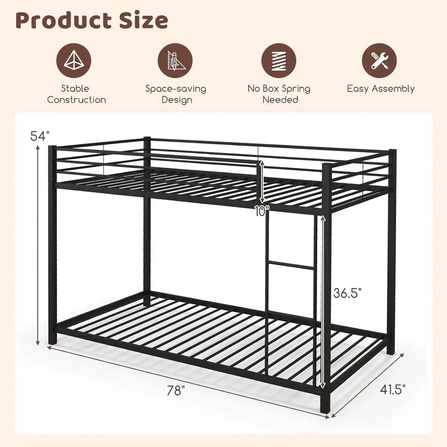 Metal Bunk Bed Twin Over Twin With Safety Guard Rails from PriceLows™