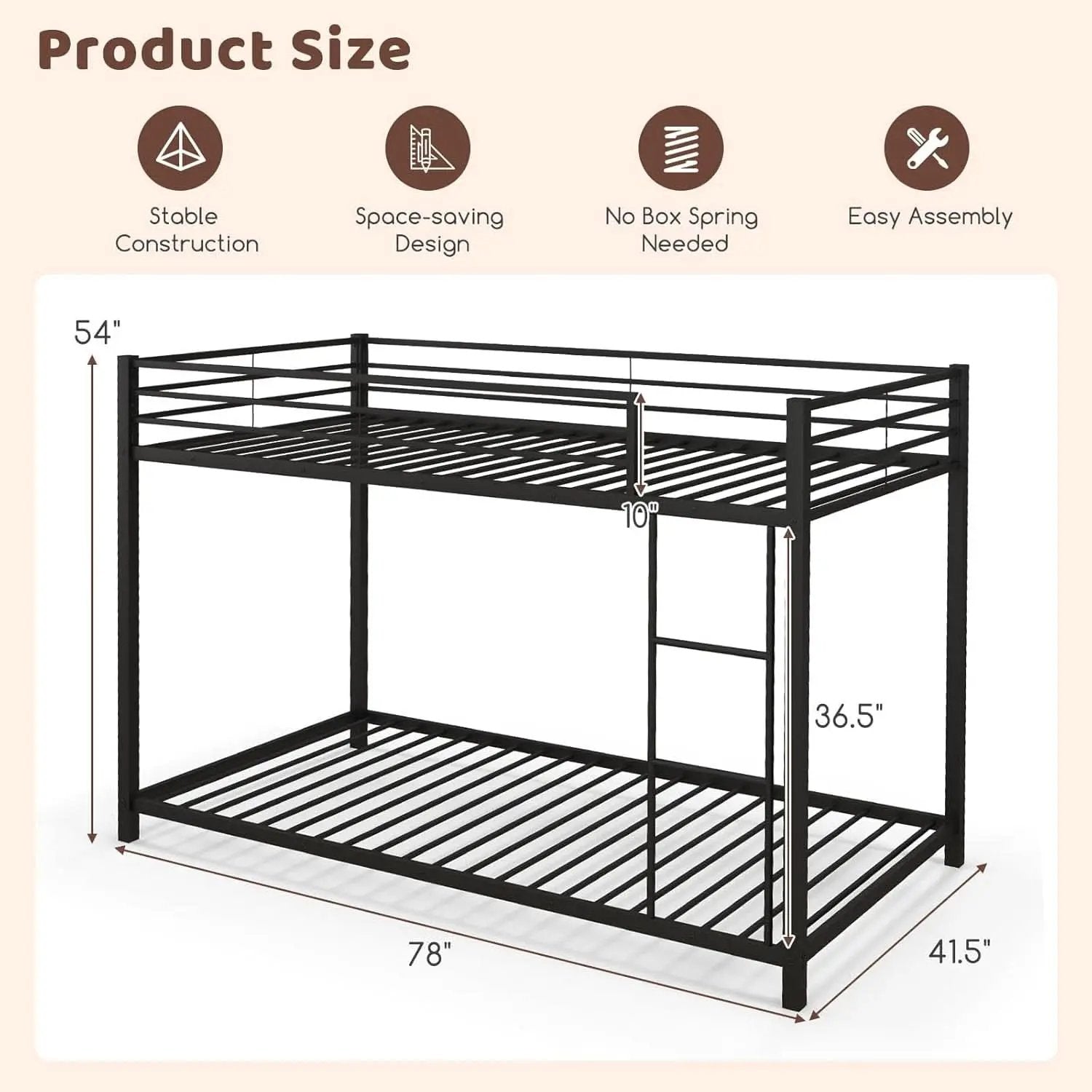 Metal Bunk Bed Twin Over Twin With Safety Guard Rails from PriceLows™